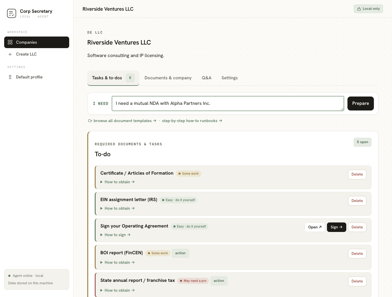 Natural-language document request