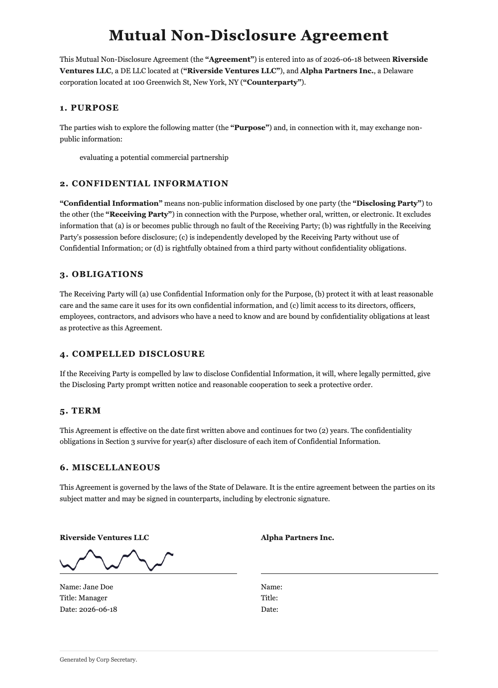 Signed document awaiting counterparty