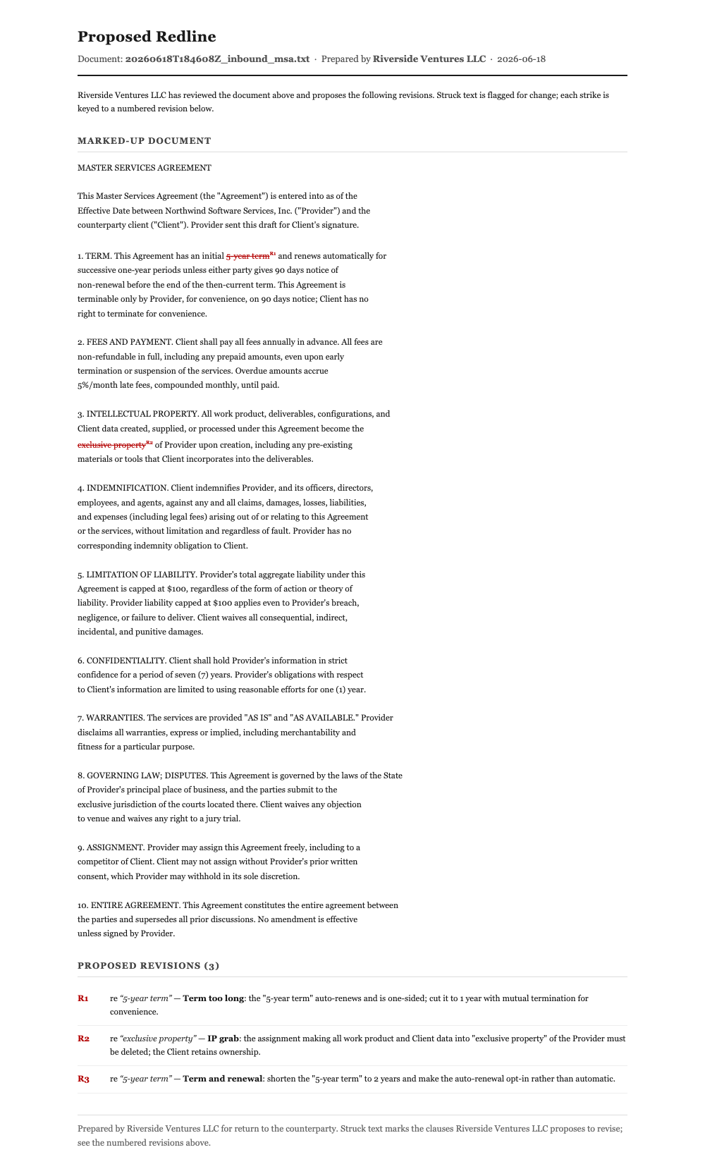 Generated Proposed Redline document